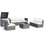 DORTALA 8Pcs Rattan Furniture Set w/Cushions, Sturdy & Durable Construction, Outdoor Wicker Rattan Conversation Sofa Set w/Storage Table, Ideal for Patio, Balcony and Indoor, White