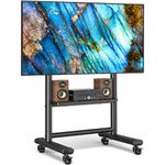 RFIVER Mobile TV Stand on Wheels for 50-86 Inch LCD LED OLED Flat Panel Plasma TV, Height Adjustable TV Floor Stand with Shelf Tall TV Stand Wheels Max. VESA 800x600mm up to 68 kg, Black