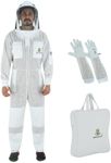 BeeProGear 3 layer Ultra Ventilated Mesh Beekeeping Suit with Fencing Veil for Beekeepers | Bee Suits for Men Sting-Proof Leather gloves with bag (Large, White)