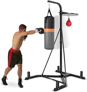 GYMAX Punching Bag with Stand Adult, Freestanding Boxing Machine with Height Adjustable Speed Ball & Sandbag, Pre Filled Heavy Punching Bag for Adults, Kickboxing Bag for Training MMA Muay Thai