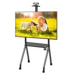 TDOO Mobile TV Stand for 42-86 Inch LCD LED Flat/Curved Panel Screen TVs, Rolling Floor TV Cart with Media Shelf Tray Holds Up to 330Lbs,Height Adjustable Shelf with Wheels as a Movable Portable Stand