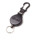 KEY-BAK SECURIT HD Retractable Keychain, 24" Stainless Steel Chain, 8 oz. Retraction, Durable Polycarbonate Case, Zinc Alloy Carabiner, Split Ring, Black