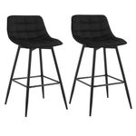 WOLTU Bar Stools Set of 2, Breakfast Kitchen Counter Barstools with Backrests and Footrests, Velvet, Black