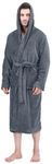 NY Threads Mens Hooded Fleece Robe - Plush Long Bathrobes (Large-X-Large, Grey)