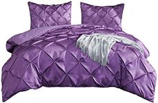 Kanak Bedding 3 Piece Bedding Duvet Cover Set Luxurious Pinch Pleated Duvet Cover with Zipper Closure,Egyption Cotton Pintuck Duvet Cover Set,Oversize(Purpel)