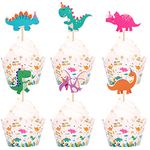 ZHUOWEISM 24 PCS Baby Dinosaur Cupcake Toppers and Wrappers Dinosaur Cupake Toppers Decorations for Dino Theme Baby Shower Kids Birthday Party Supplies