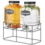 Navaris Glass Double Jar Drink Dispenser with Tap - Includes Metal Stand - for Cocktail Drinks, Lemonade, Water or Beverage Service - Two 5.3QT (5L) Dispensers