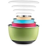 FineDine Mixing Bowls with Airtight Lids Pack of 5 Stainless Steel Multicolor Food Storage Containers for Kitchen Organization and Storage