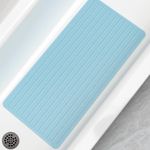 Bligli Non Slip Bathtub Mat, 16.9x36 inches Extra Long Bath Mats with Strong Suction Cups, Soft Rubber Shower Stall Mat for Bathroom, Durable and Machine Washable (Light Blue)