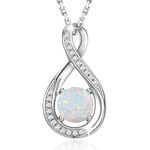 GEMLANTO 925 Sterling Silver Necklace Infinity Created Opal October Birthstone Necklaces for Women Birthday Anniversary Jewellery Gifts for Her Mum