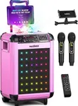 MASINGO Karaoke Machine for Adults and Kids with 2 Bluetooth Wireless Microphones. Portable Singing PA Speaker System with Disco Ball Party Lights, Lyrics Display Tablet Holder & TV Cable. Soprano X1