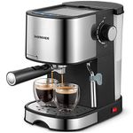 Espresso Machine, Ihomekee Espresso and Cappuccino Coffee Maker with Milk Frother/Steam Wand for Latte, Mocha, Cappuccino, 15 Bar Pump Pressure Semi-Automatic Coffee Machine, Silver+Black