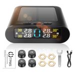 Avutrel Tyre Pressure Monitoring System TPMS Solar Wireless & USB Dual Charging Tyre Pressure Monitor, 5 Alarm Modes, 4 External Sensors, for Caravans Cars SUVs 0-3.5Bar Range, -20℃ to 85℃