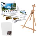 Bob Ross Master Artist Oil Paint Set Bundle with Wood Tabletop Travel Art Easel and Canvas Panels (3pk) - 12x16 (3 Items)