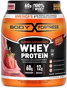 Body Fortress Super Advanced Whey Protein Powder, Strawberry, 60g Protein & 12g BCAAs Per 2 Scoops, Muscle Gain & Recovery, Immune Support with Vitamins C & D, 1.78lb (Packaging May Vary)