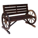 Outsunny 42" Wood Wagon Wheel Bench Garden Loveseat Rustic Seat Relaxing Lounge Chair Outdoor Decorative Seat Park Decor Brown