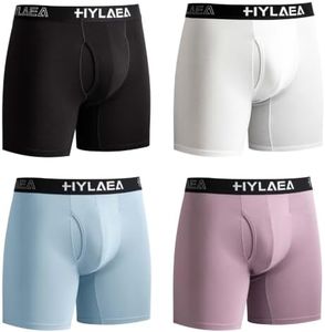 Hylaea Mens Bamboo Boxer Briefs, Breathable Moisture Wicking Underwear, No Ride Up With 3D Pouch Support 4 Pack Black White Purple Light X-Large