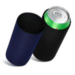 kwmobile Set of 2 Neoprene Can Coolers Compatible with 500ml Can - Keep Beer Soda Soft Drinks Cool - Black/Dark Blue