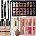 All in One Makeup Kit, Includes 40 Colors Eyeshadow Palette, SIGHTLING Foundation & Face Primer, Winged Eyeliner Stamp, Lipstick Set, Eyebrow Soap, Makeup Sponge, Makeup Gift Set for Women