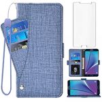 Asuwish Compatible with Samsung Galaxy Note 5 Wallet Case Tempered Glass Screen Protector and Leather Flip Card Holder Cell Accessories Phone Cover for Glaxay Note5 Gaxaly Notes 5s Five Women Men Blue