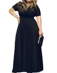 POSESHE Women Plus Size V-Neck Short Sleeve Plain Casual Long Maxi Cocktail Dress for Curvy Girls Black 4X-Large