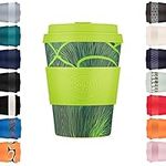 Ecoffee Cup 12oz 350ml Reusable Eco-Friendly 100% Plant Based Coffee Cup with Silicone Lid & Sleeve - Melamine Free & Biodegradable Dishwasher/Microwave Safe Travel Mug, Bloodwood