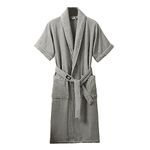 MOLUCI Womens/Mens 100% Cotton Terry Cloth Bathrobe Short Sleeve Shawl Collar Belted Couple Spa Hotel Dressing Gown,Grey,M