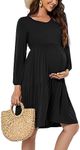 Smallshow Women's Maternity Dress Ruffle Long Sleeve Pregnancy Clothes Medium,Black