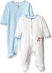 Little Me baby girls 2 Pack Footie, Light Blue Stripe, 3 Months US