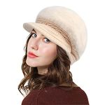 Lachi Ladies Winter Hat Beret Winter Hat for Women Knit Beanie Cabbie Cap Visor Warm Skullcap Knitted Ladies Cloche Beige