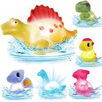 Aofentop Dinosaur Bath Toys Light Up - 6 Pcs Floatimg Rubber Baby Shower Toys Toddler Bath Toys Sensory Toys Little Girl Boys Kids Children Gifts