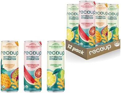 Recoup Organic Sparkling Prebiotic Drink - Variety + Ginger with Electrolytes for Gut Health Support & Hydration, No Added Sugar ((Pack of 12), Variety)