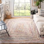 SAFAVIEH Cape Cod Collection Area Rug - 8' x 10', Beige & Multi, Handmade Boho Braided Jute & Cotton, Ideal for High Traffic Areas in Living Room, Bedroom (CAP202B)