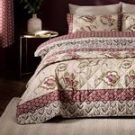 Catherine Lansfield Kashmir Paisley Floral Reversible Quilted 200x200cm Bedspread Natural