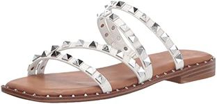 JeimPoey Womens Slides Sandal Studded Slip on Flat Sandals Open Square Toe Strappy Sandals