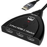 HDMI 2.1 Switch, WrixWric 8K HDMI Switch Splitter 3x1, HDMI Switcher Selector 3 in 1 Out with Pigtail HDMI Cable, Support 4K@120Hz, 8K@60Hz, Ultra HD for PS5, Xbox, Roku, Fire Stick