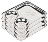 KC Stainless Steel Laser Partition Plate 3 in1 | Bhojan Thali | Dinner Plate Set of 4