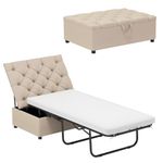 COSTWAY Folding Sofa Bed with Mattress, 2-in-1 Convertible Sofa Ottoman Single Guest Bed, Space-Saving Couch Sleeper Lounger Footstool for Home Office (Beige)