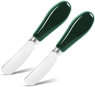 Siutco Butter Spreader Knife Set, 2-Pack Stainless Steel Cheese and Butter Knives with Ceramic Handle, Dishwasher Safe, for Soft & Hard Cheese, Jam, Cold Butter (dark green)