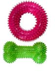 TAILTEC Spike Dental Chew Bone Toy for Dogs | Combo of 2 Squeaky Spike Ring and Spike Bone | Fun and Durable Chew Toys | Color Varies Based on Availability