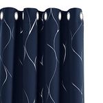 Deconovo Eyelet Curtains, Blackout Curtains, Home Decoration Thermal Insulated Wave Line Foil Printed Material Curtains for Bedroom Windows, 46 x 54 Inch(Width x Length), Navy Blue, one pair