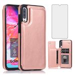 Asuwish Compatible with Samsung Galaxy A70 Wallet Case Tempered Glass Screen Protector Card Holder Cover Stand Leather Flip Cell Accessories Phone Cases for Glaxay A70S A 70 Gaxaly 70A S70 Rose Gold