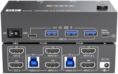 8K Dual Monitor KVM Switch HDMI 8K@60Hz 4K@144Hz,Camgeet KVM Switch 2 Monitors 2 Computers with 4 USB 3.0 HUB for Keyboard Mouse Printer,Wired Remote,12V Power Adapter and USB Cables Included