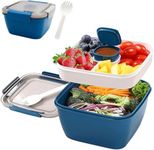 WADY Salad Bowls, Salad Lunch Container, Salad Bowls to Go for Lunch, Bento Style Food Storage with 3 Compartments for Salad, Sandwich, Snacks, Toppings & Dressing, Leak-Proof and BPA Free (Blue)