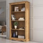 Corona Pine Bookcase 4 Book Shelves Medium Mexican Solid Wood Living Room