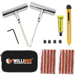 WILLIBEE Universal Heavy Duty Steel Tubeless Tire Puncher Kit (with Storage Bag) Emergency Flat Tire Repair Patch Puncture Kit for Car, Bike, SUV, & Motorcycle