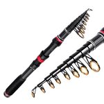 Dr.Fish Telescopic Fishing Rod Carbon Fiber Body, Aluminium Alloy Reel Holder, Comfortable EVA Handle, Power H and Ultralight Pole for Travel Surf Lure Sea Fishing, Red Black 3.0M