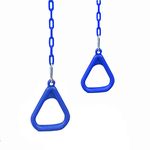 Toy Park Trapeze Gym Rings with Plastic Coated Chains, Ninja Exercising for Backyard - Outdoor Playground Accessories for Kids & Adults (Weight Capacity up to 120 Kgs) – Blue