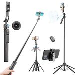 Kratos K8 AI-Powered 70 inch/178 CM Selfie Stick Tripod with Sensor, Auto Face Tracking Tripod with 360° Auto Rotating Tripod Stand for Mobile, Camera, Shooting, Blogging with Quad-Leg Stability