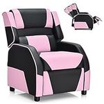 Giantex Kids Recliner, Kids/Youth Gaming Recliner Chair, Racing Style Game Sofa with Headrest and Lumbar Support, Ergonomic PU Leather Armchair Lounge Chair for Living & Gaming Room (Pink)